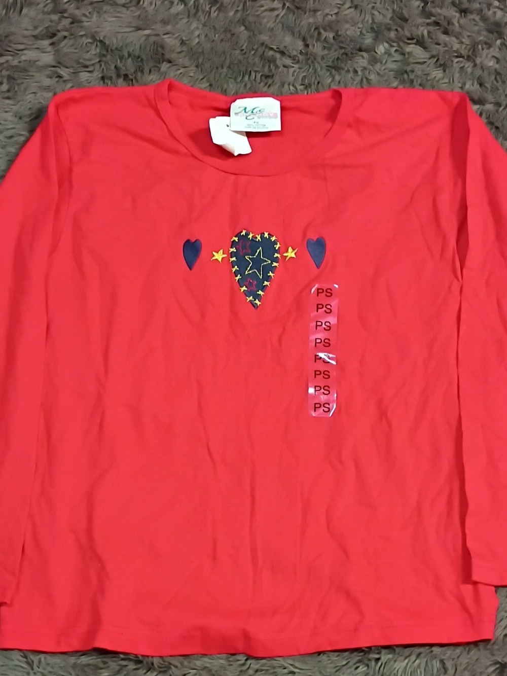 Source Unknown Red Long-Sleeve Tee with Heart & Stars